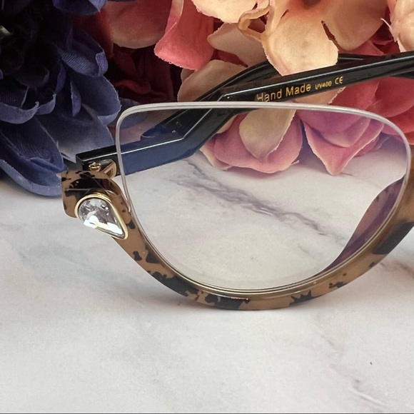 Fenchi Retro Blue Light Blocking Diamond Cat Eye Tortoise Shell Glasses - Picture 9 of 16